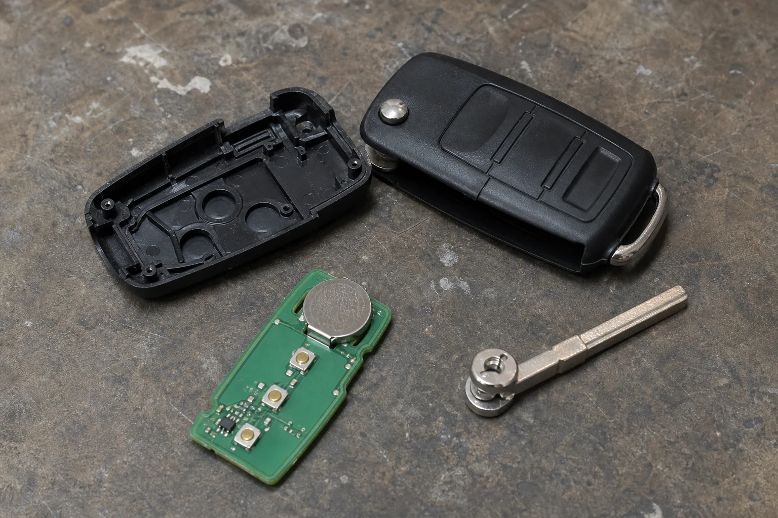 Illustration of an outer remote casing separated from the generic key inside